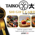 Enter NOW for GIVEAWAY | $10 Certificate from TAIKO Japanese Restaurant