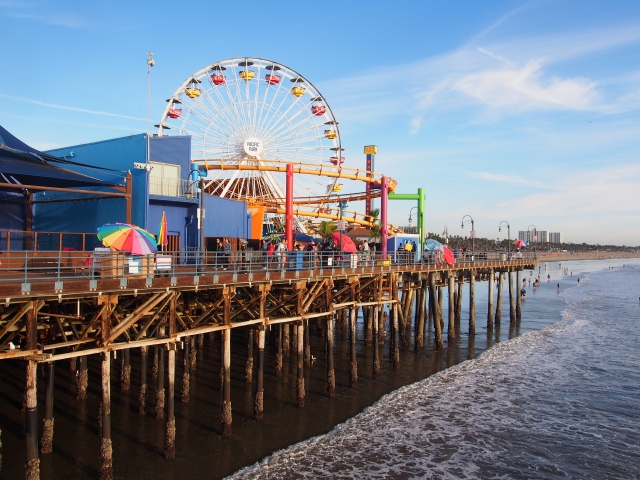 Santa Monica pier palm trees California