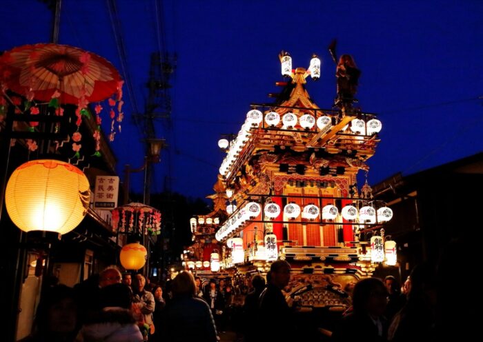 Ornate wooden floats on parade, the highlight of the Takayama Festival tour in October