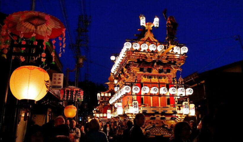 Ornate wooden floats on parade, the highlight of the Takayama Festival tour in October