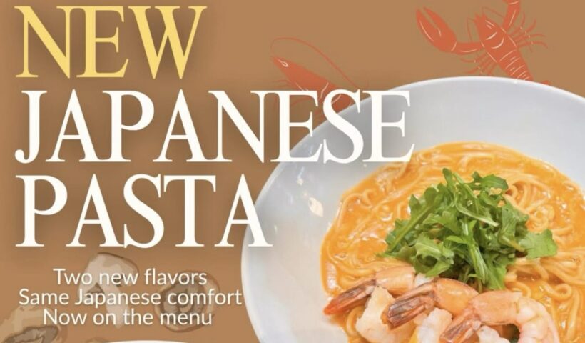Japanese pasta in Los Angeles at Takagi Coffee: lobster bisque noodles and mushroom and bacon wafu noodles