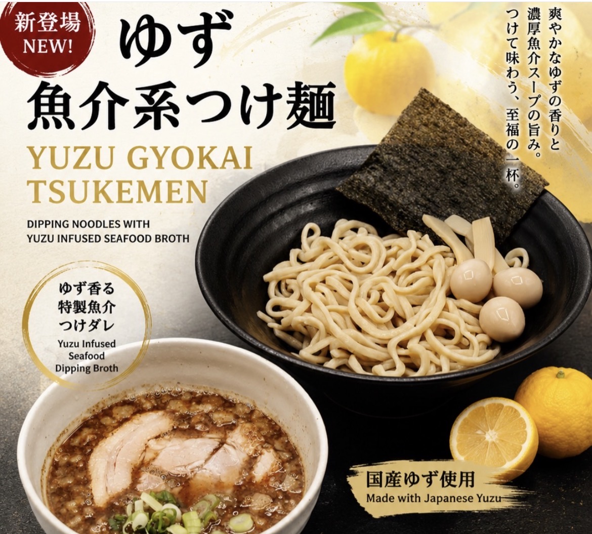 Yuzu tsukemen at Garlic High with yuzu-infused seafood dipping broth, thick noodles, nori, and chashu