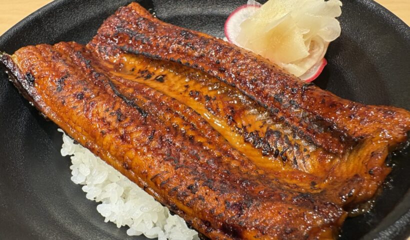Unagi don with grilled eel over rice and pickled ginger, the July special set at Kimukatsu in Torrance
