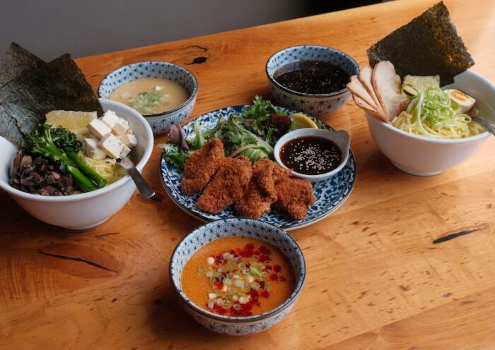 RAKKAN Ramen summer menu with tsukemen dipping noodles, vegan tantan tsukemen, and a chicken katsu plate