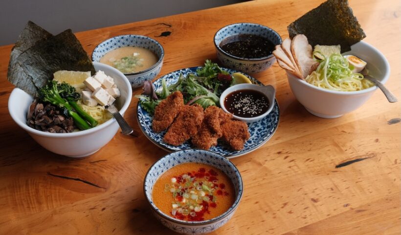 RAKKAN Ramen summer menu with tsukemen dipping noodles, vegan tantan tsukemen, and a chicken katsu plate