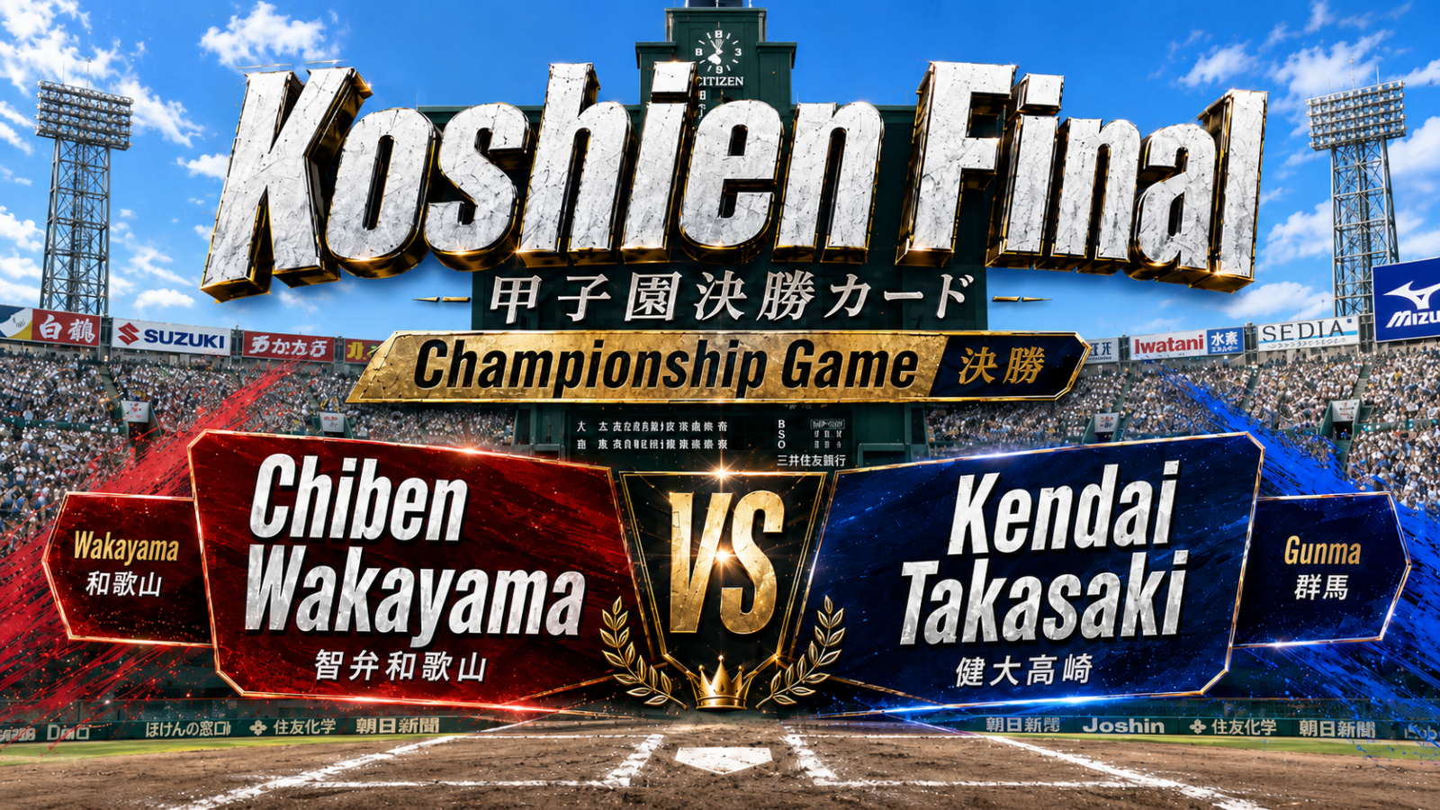 Koshien final 2026 Chiben Wakayama Kendai Takasaki
